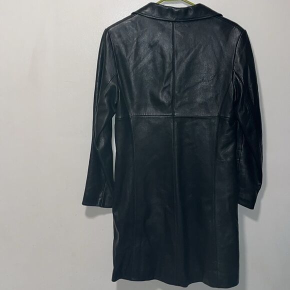 BEAUTIFUL WOMEN’S LONG BLACK LEATHER MARC NEW YORK ANDREW MARC COAT/TRENCH SMALL - Picture 4 of 8